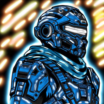 realistic warrior with high tech armor and a cool futuristic helmet