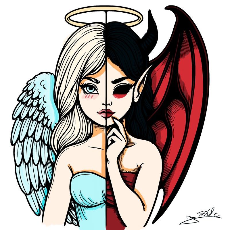 realistic angel half demon