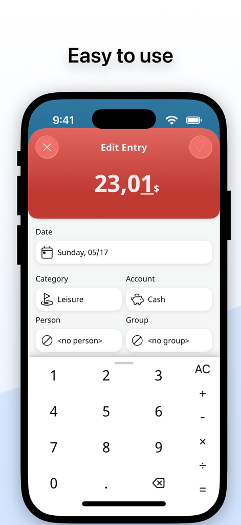 MoneyControl Spending Tracker - Manual expense entry screen for the MoneyControl budget tracking app