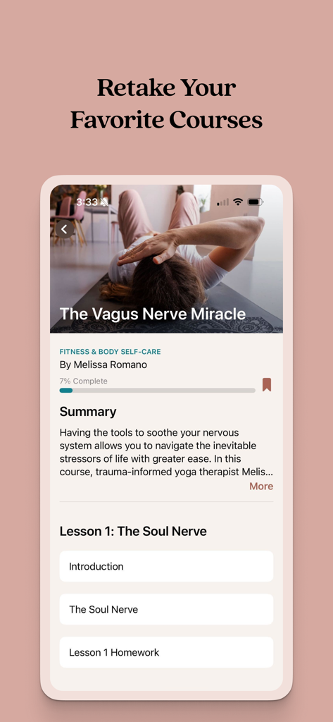 DailyOM Mindful Living Classes - Smartphone screen showing the Vagus Nerve Miracle course on the DailyOM app