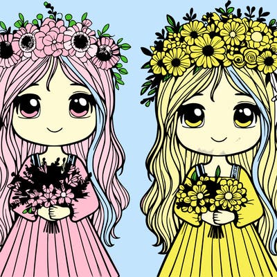 girl with flower bouqet and flower crown