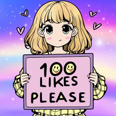 a girl holding a sign saying 100 likes please