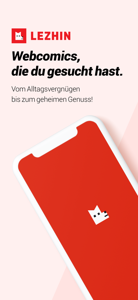 Pantalla de inicio de la app LEZHIN DE mostrando texto en español sobre webcomics en un dispositivo móvil