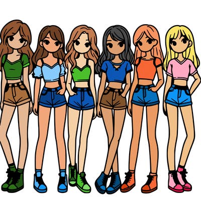 a group of girls wearing crop tops and shorts