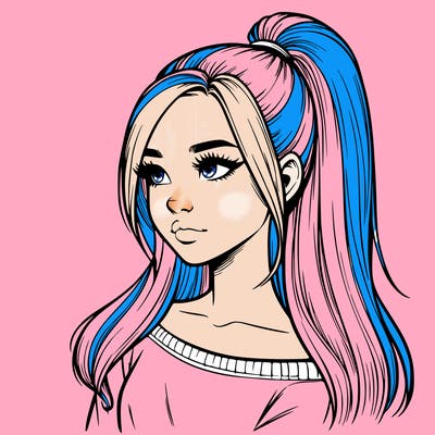 realistic girl with a high ponytail