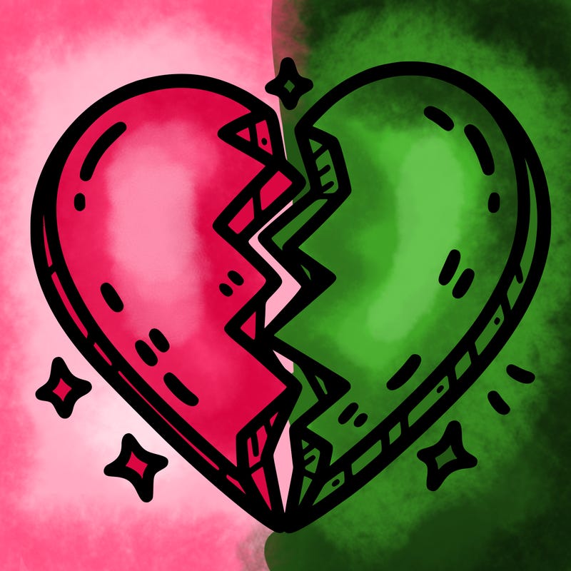 split in half heart