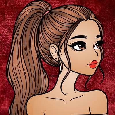a beautiful and realistic girl with a high pony tail