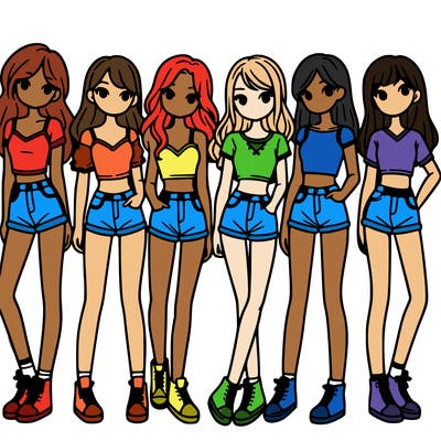 a group of girls wearing crop tops and shorts