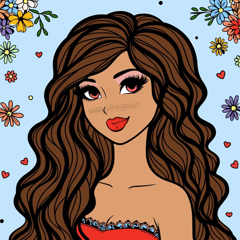 pretty woman with long wavy hair