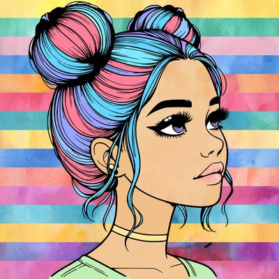 realistic girl with buns on the top of her head