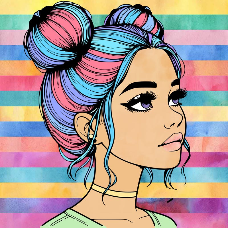 realistic girl with buns on the top of her head