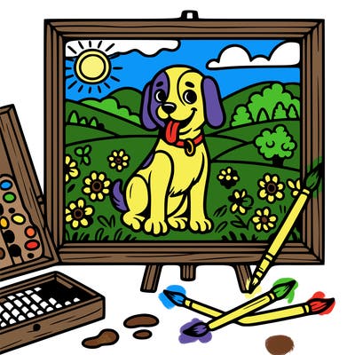 a dog painting, a painting