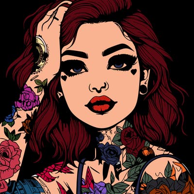 realistic girl with tattoos all over