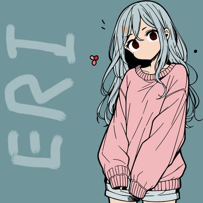 manga teen girl  in a sweater and baggy pants