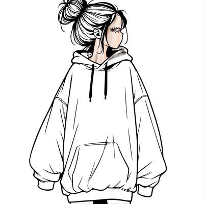 realistic girl with a oversized sweatshirt on and a bun