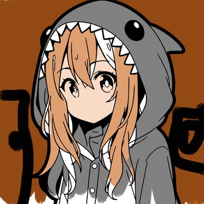young anime girl in shark pajamas