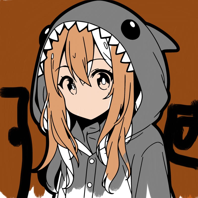 young anime girl in shark pajamas