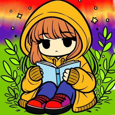 girl in oversized hoodie reading a book