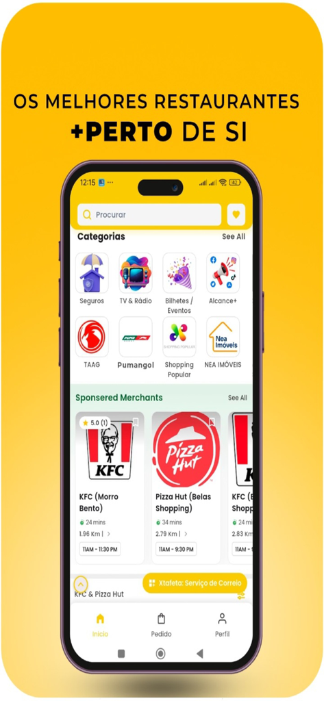 Tupuca+ Delivery, Taxi & Pay - Tupuca plus app home screen featuring restaurant delivery and service categories
