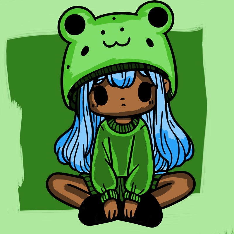 a girl wearing a frog hat and some frog socks