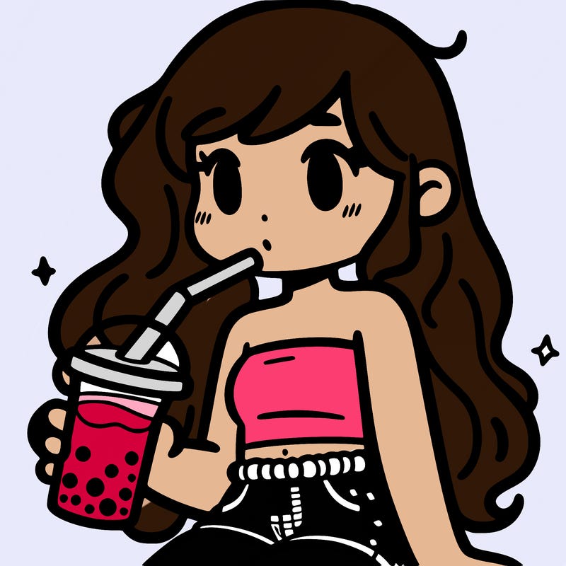girl in shorts and tube top drinking boba