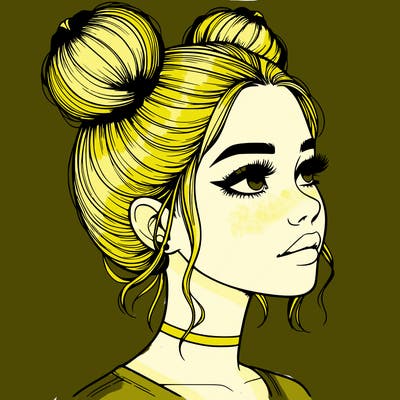 realistic girl with buns on the top of her head