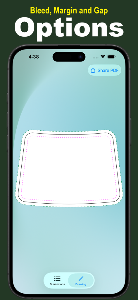 Tapered Labels - Mobile interface of Tapered Labels app showing a custom label template with bleed and margin settings