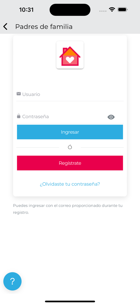 Login screen for parents and family members in the APPrende Jalisco app