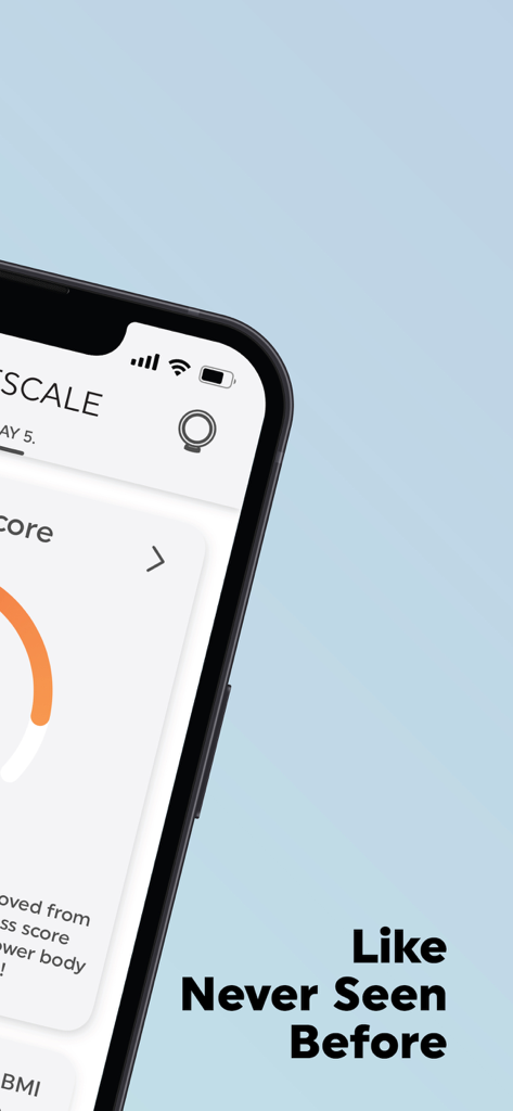 ShapeScale app interface displaying personalized health scores and body metrics on a smartphone