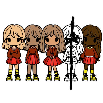 5 girls standing next to each other in a line