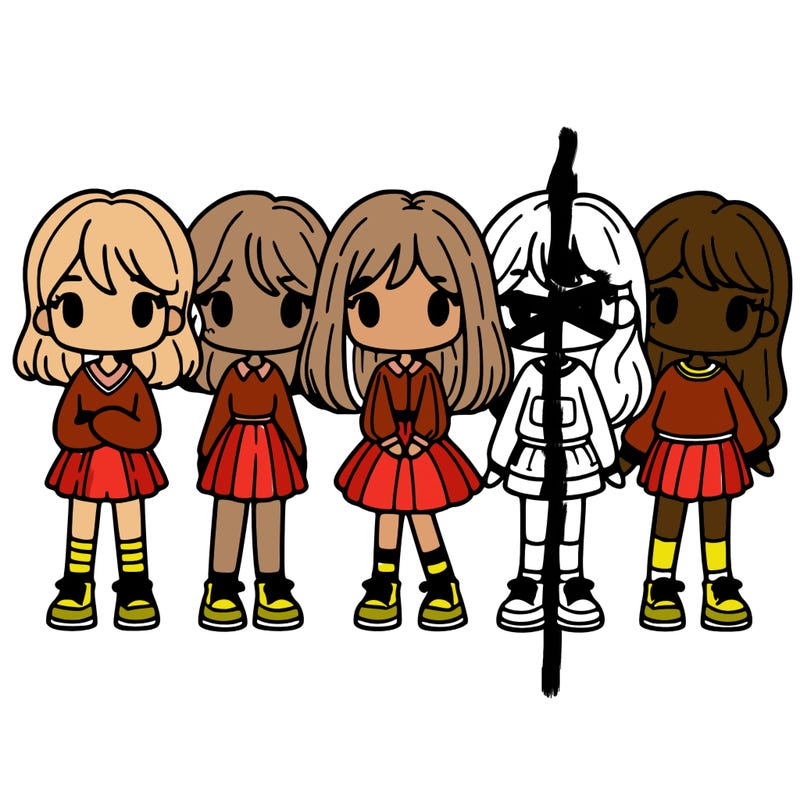 5 girls standing next to each other in a line