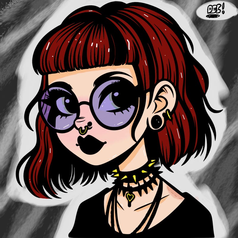 gothic girl with a mullet and glasses