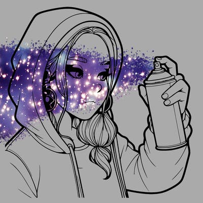 a realistic girl, spray painting