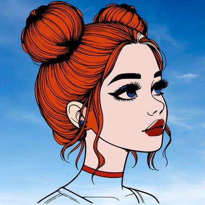realistic girl with buns on the top of her head
