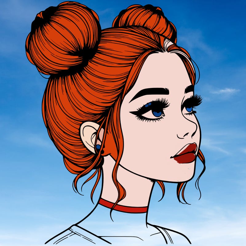 realistic girl with buns on the top of her head