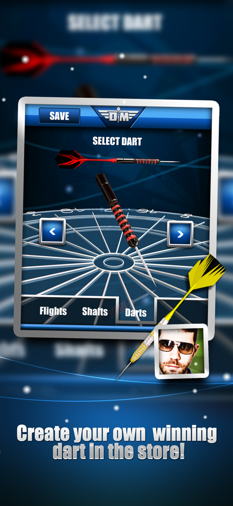 Darts Match - Menú del juego Dardos Match para personalizar dardos con diferentes plumas, cañas y culatines