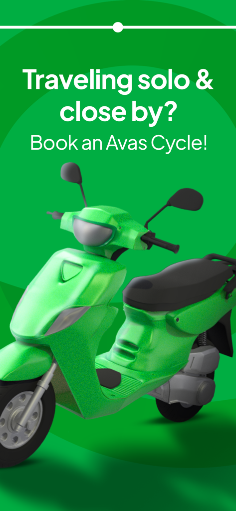 Una scooter verde destacando el servicio de viaje en solitario Avas Cycle para distancias cortas