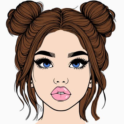 realistic girl with two buns on her hair and lips