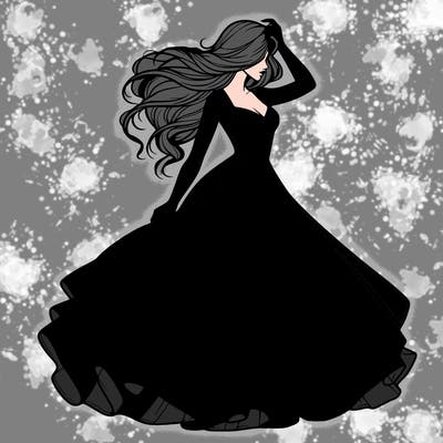 realistic woman with dress flowing in the wind