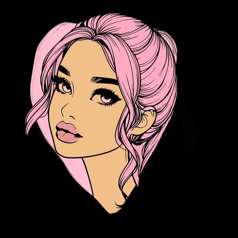 realistic girl with a ponytail on her hair and lips