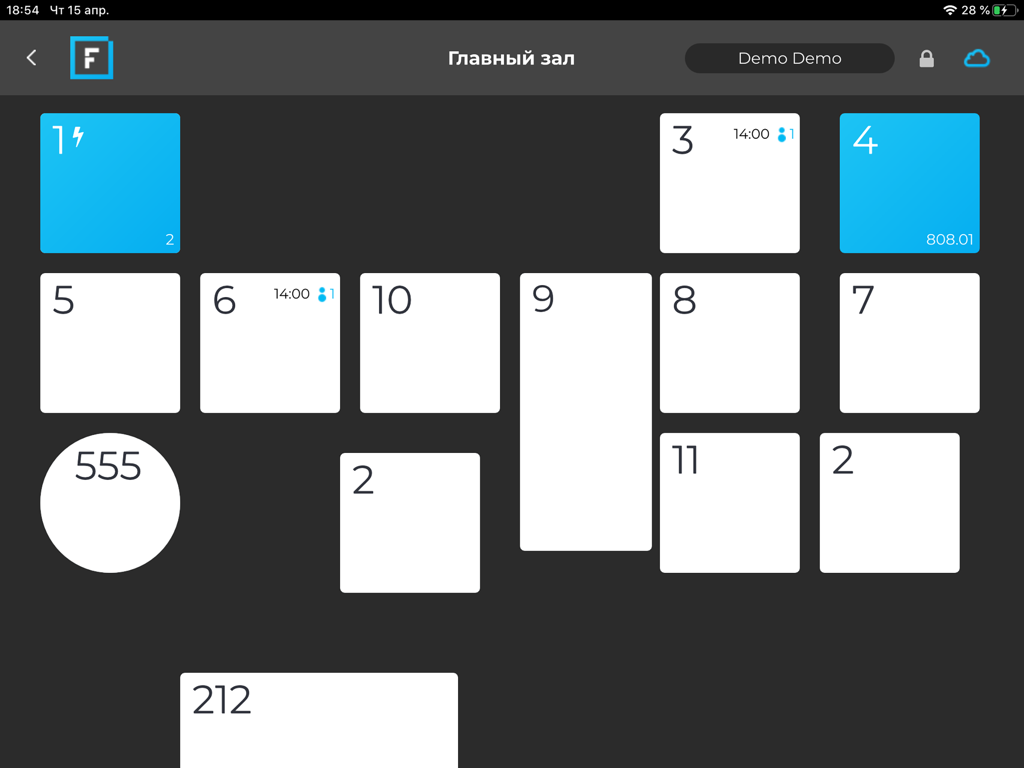 Fusion POS - Fusion POS iPad interface showing restaurant table management and floor plan layout