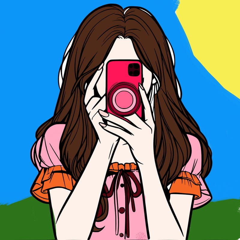a realistic girl holding her phone taking pictures