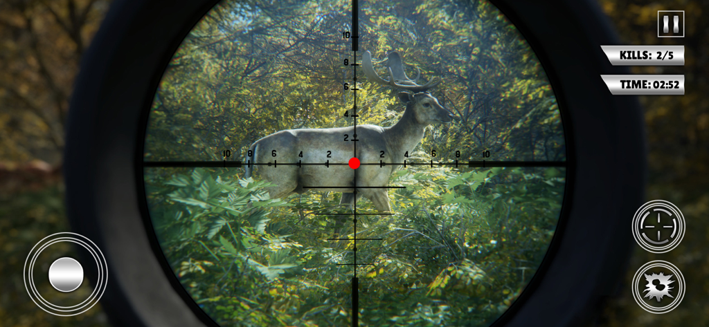 Wild Hunt - Sniper Furry - Un ciervo apuntado a través de la mira de un rifle de francotirador en el juego simulador Wild Hunt.