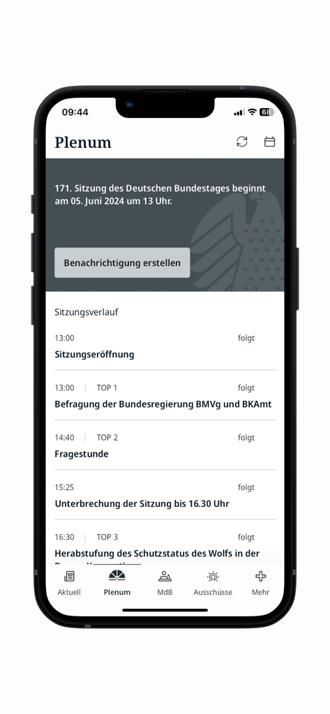 Deutscher Bundestag - Deutscher Bundestag 앱의 본회의 일정 및 안건