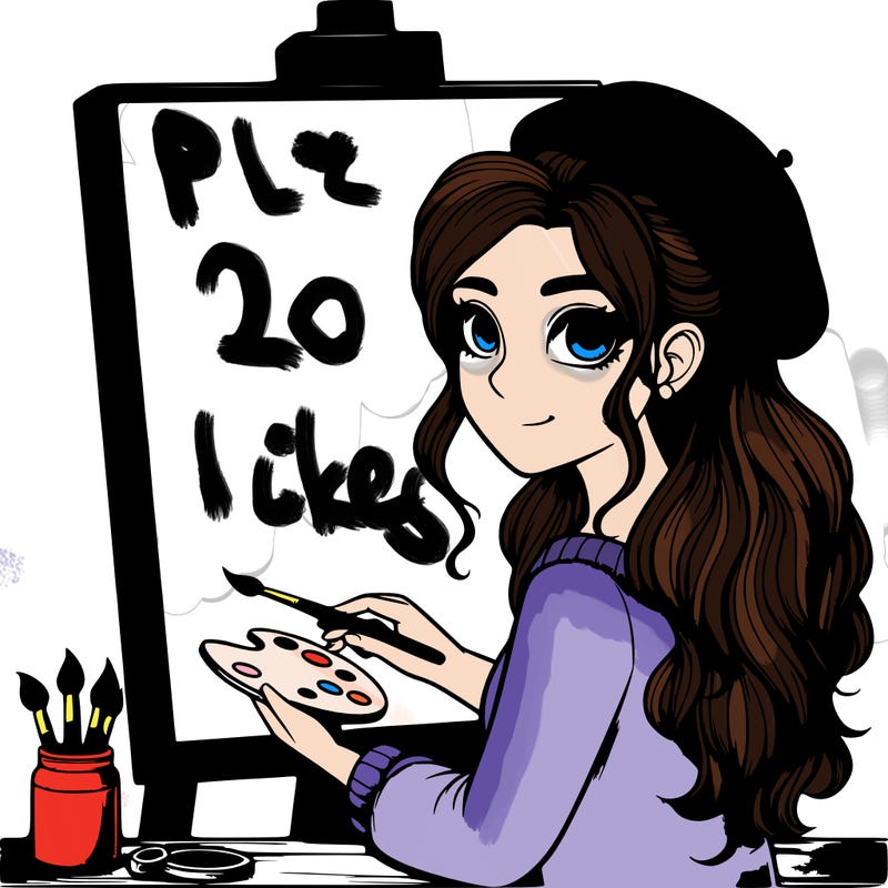 realistic girl artist painting a blank canvas