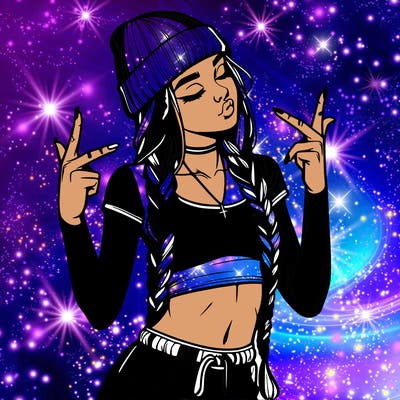 realistic teenage girl with braids and a beanie and crop top doing 🫶🏼