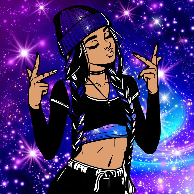 realistic teenage girl with braids and a beanie and crop top doing 🫶🏼