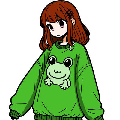 girl wearing frogging sweatshirt
