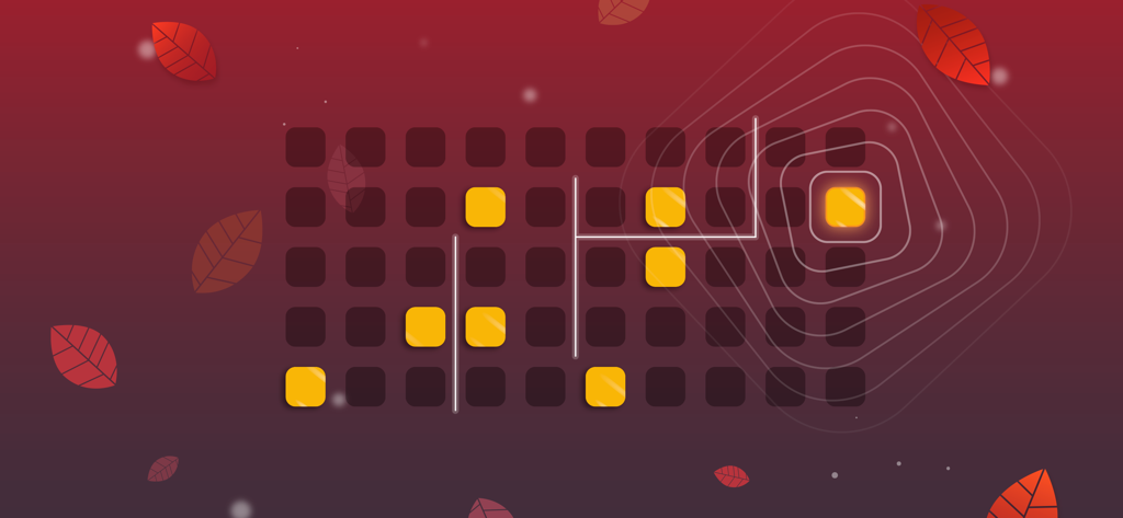 Harmony: Relaxing Music Puzzle - Harmony relaxing music puzzle gameplay featuring glowing yellow squares and falling leaves on a zen background