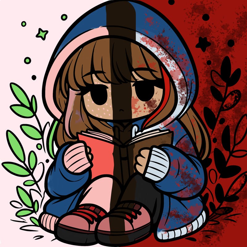 girl in oversized hoodie reading a book